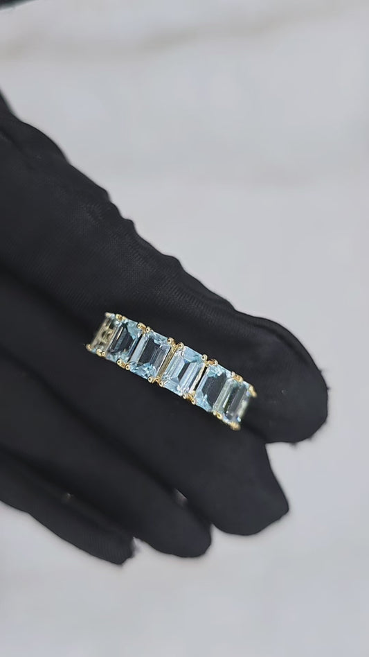 Emerald Cut Blue Topaz Eternity Ring (Resizable)