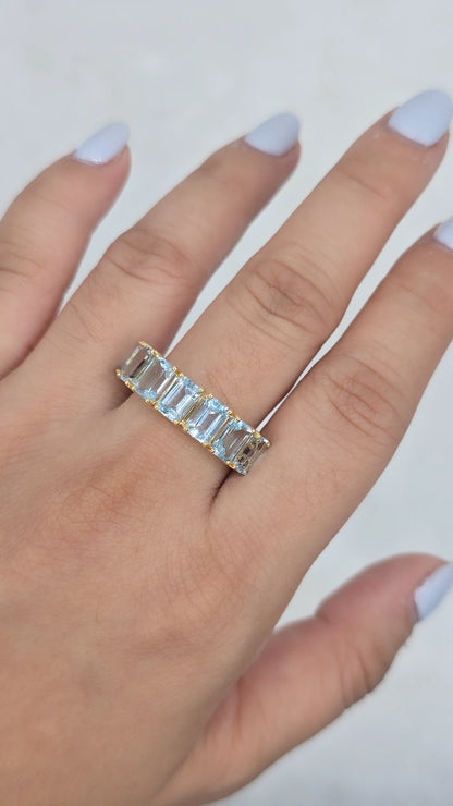 Emerald Cut Blue Topaz Eternity Ring (Resizable)