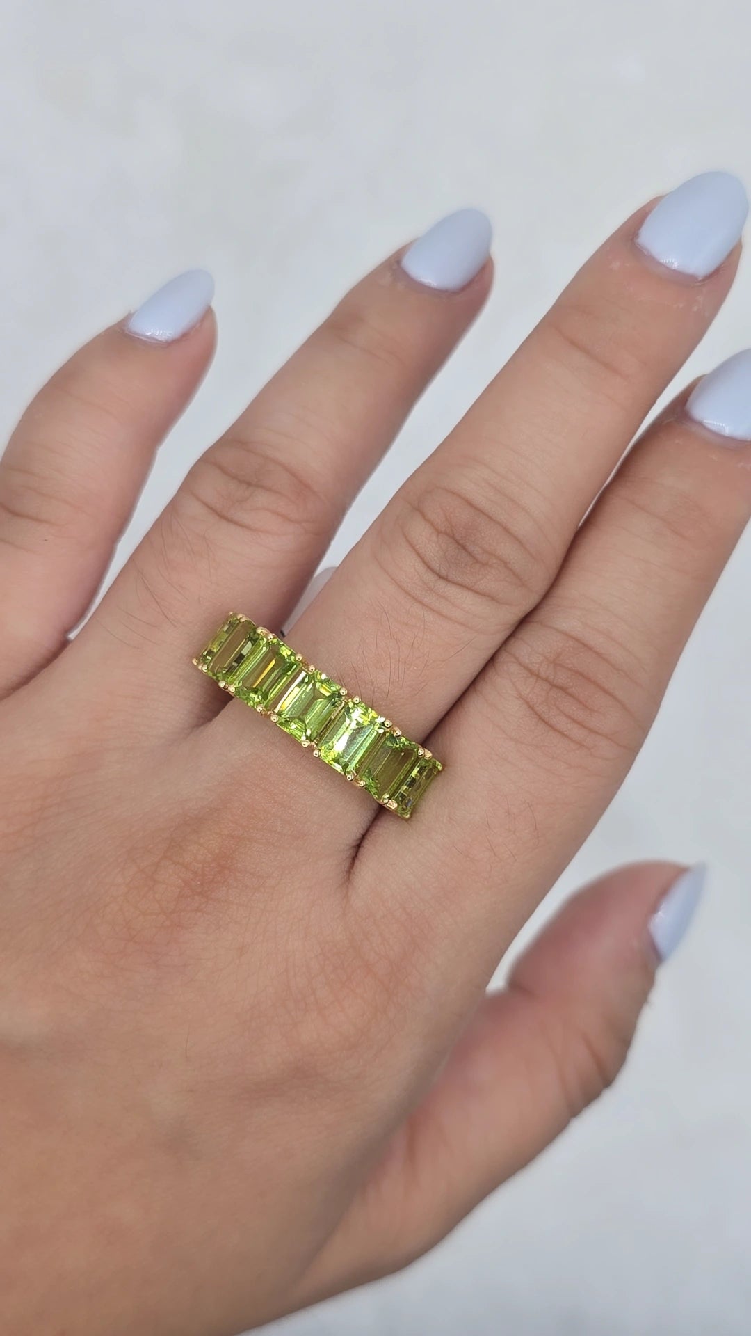 Emerald Cut Peridot Eternity Ring (Resizable)