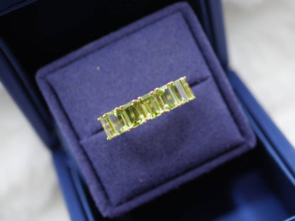 Emerald Cut Peridot Eternity Ring (Resizable)