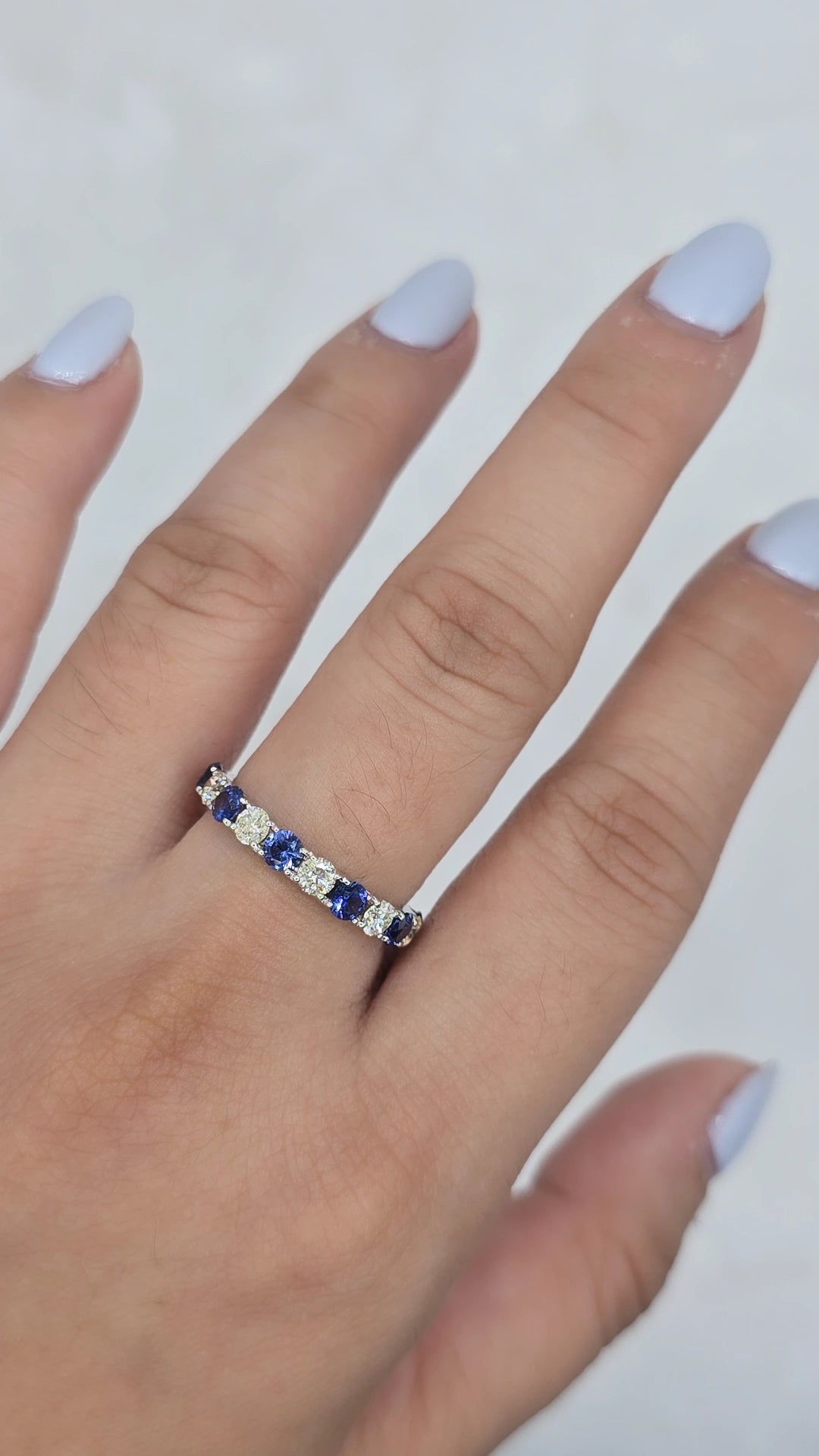 Sapphire & Diamonds Half Eternity Ring (Resizable)