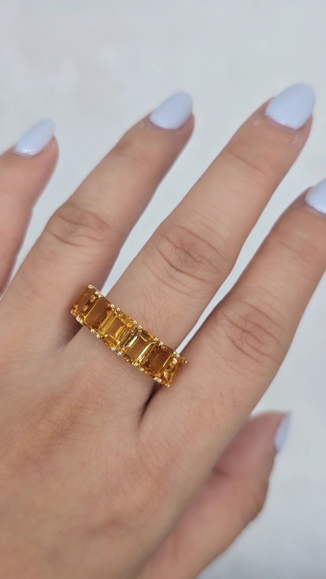 Emerald Cut Citrine Eternity Ring (Resizable)