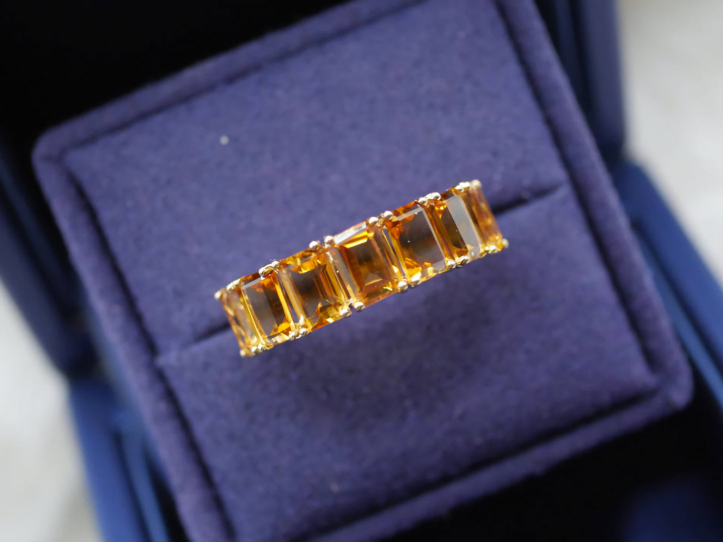 Emerald Cut Citrine Eternity Ring (Resizable)