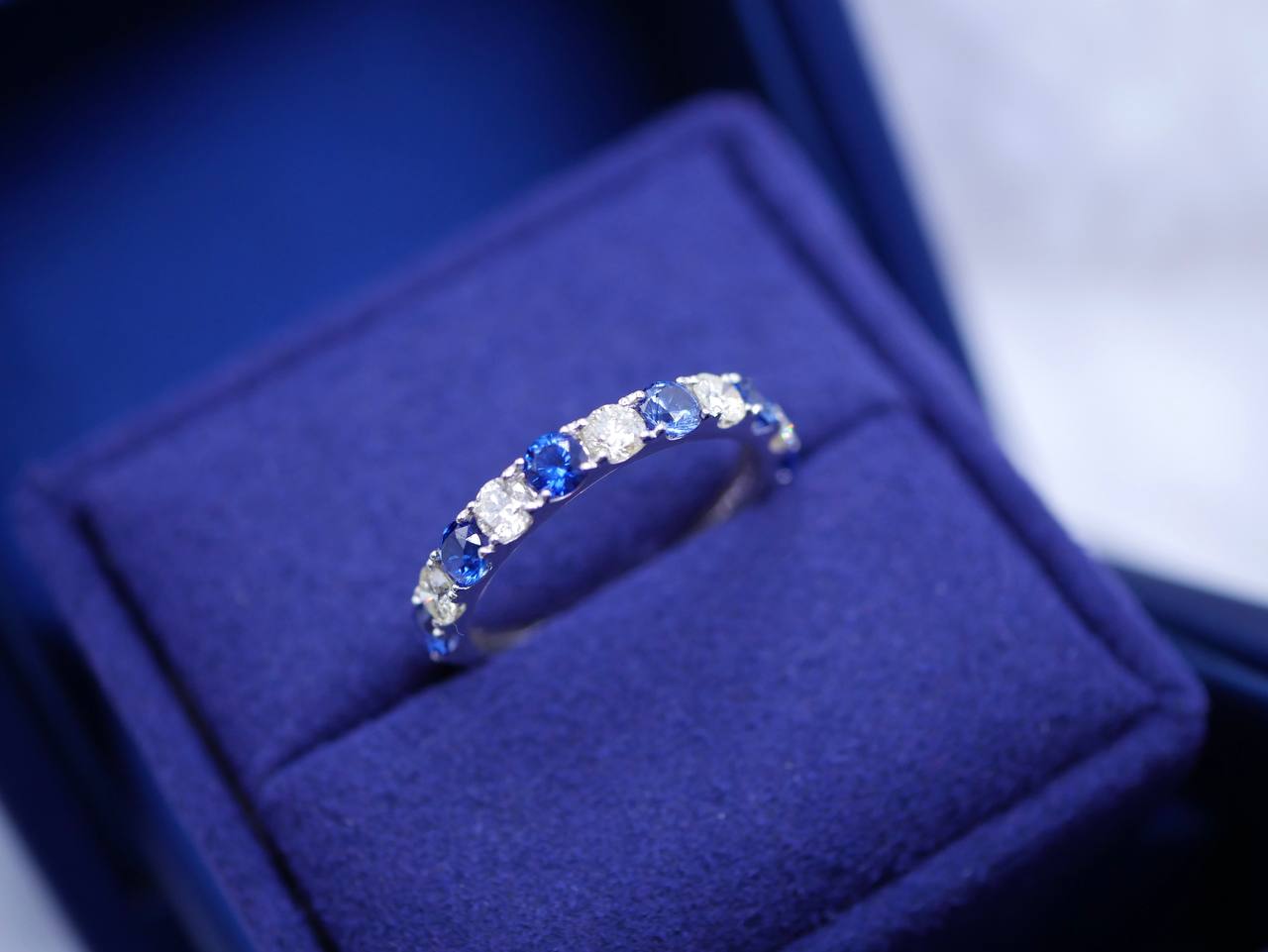 Sapphire & Diamonds Half Eternity Ring (Resizable)